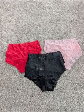 Quince Lace Hipster Panty 6-pack Black Pink Red Medium NEW